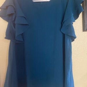 Easel Teal Ruffle Sleeve Blouse